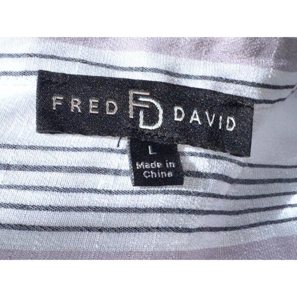 Fred David Womens Striped Button-Front Blouse With Tie Sleeves L White & Gray - Picture 3 of 8